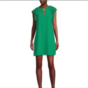 Vince Camuto Chiffon Float Ruffle Keyhole Crew Neck Shift Dress Size 0 NWT